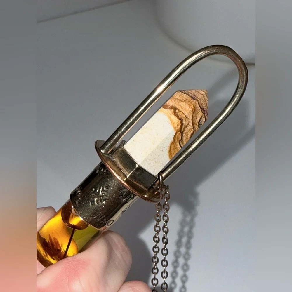 NWOT - Handmade Brass Essential Oil Rollerball Necklace with Ocean Jasper Stone